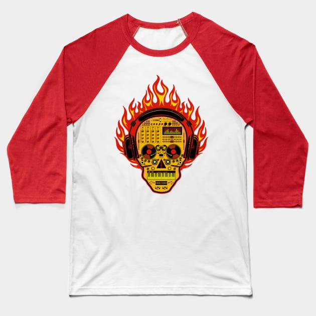 DJ Fire Sugar Skull Baseball T-Shirt by DavesTees